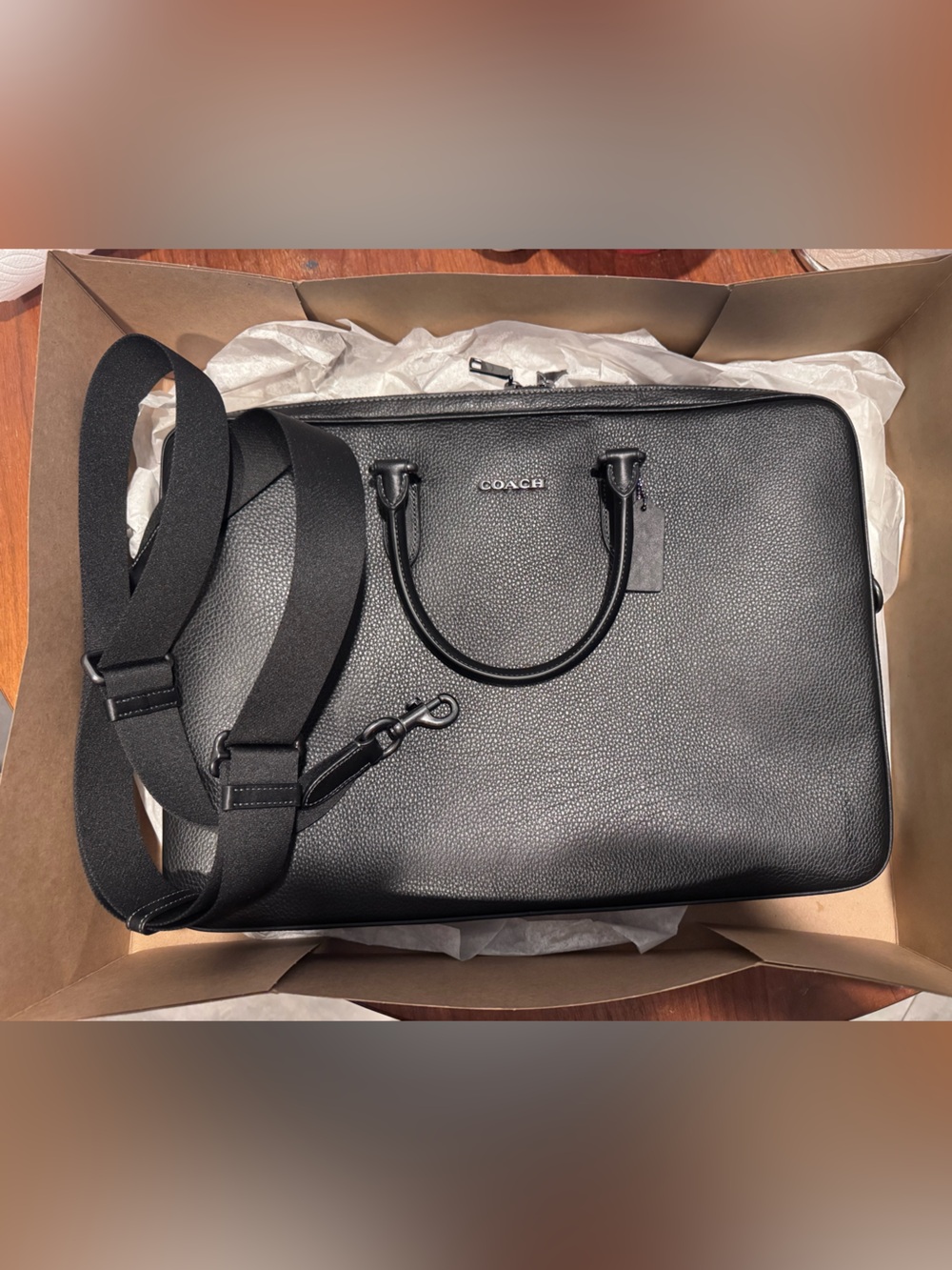 Coach Black Pebbled Leather Briefcase with Removable Crossbody Strap